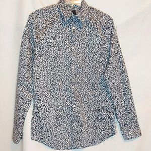 H&M Button Down Dress Shirt Black/White/Gray Slim Fit Casual Long Sleeve